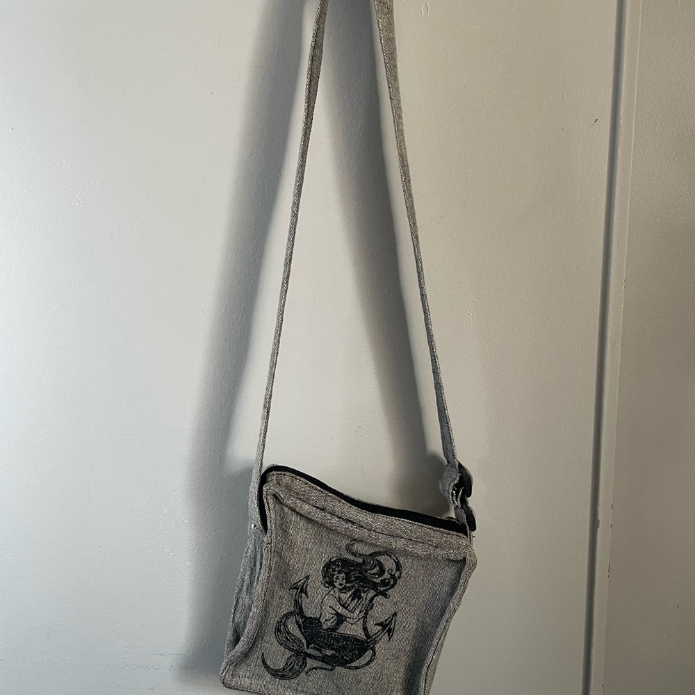 Gray Crossbody Shoulder Bag with Mermaid Anchor Print
